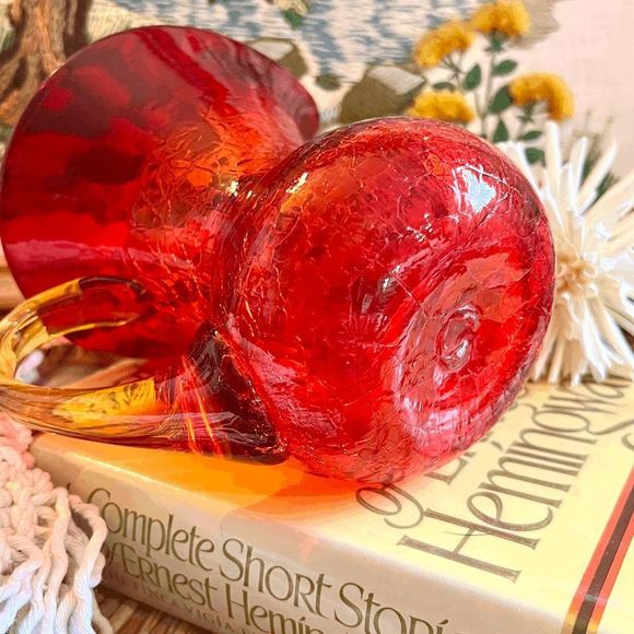 Vintage Rainbow Crackled Glass Wide Mouth Pitch Vase - Picture 4 of 4